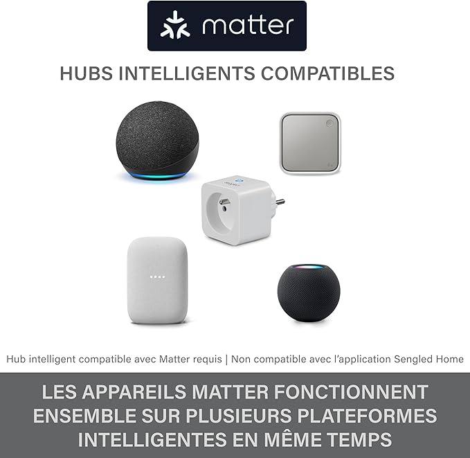 Prise intelligente Sengled, compatible Matter, fonctionne avec Alexa