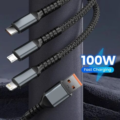 Câble de Charge Rapide 3 en 1 – 100W