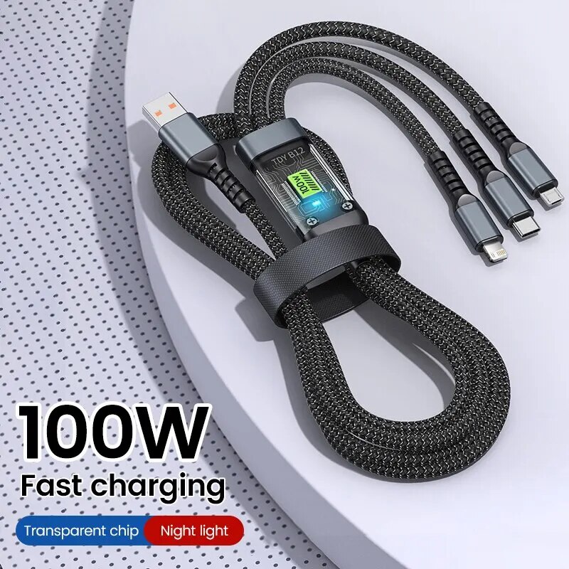 Câble de Charge Rapide 3 en 1 – 100W