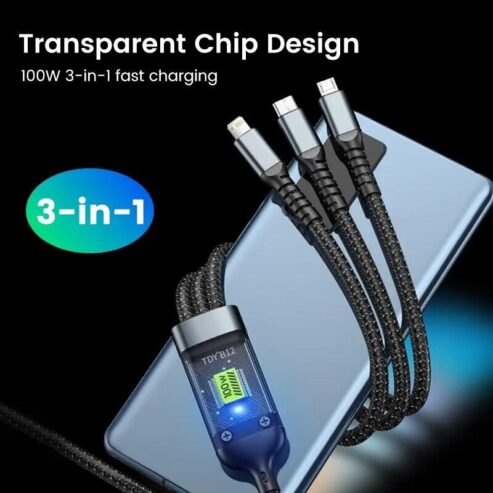 Câble de Charge Rapide 3 en 1 – 100W